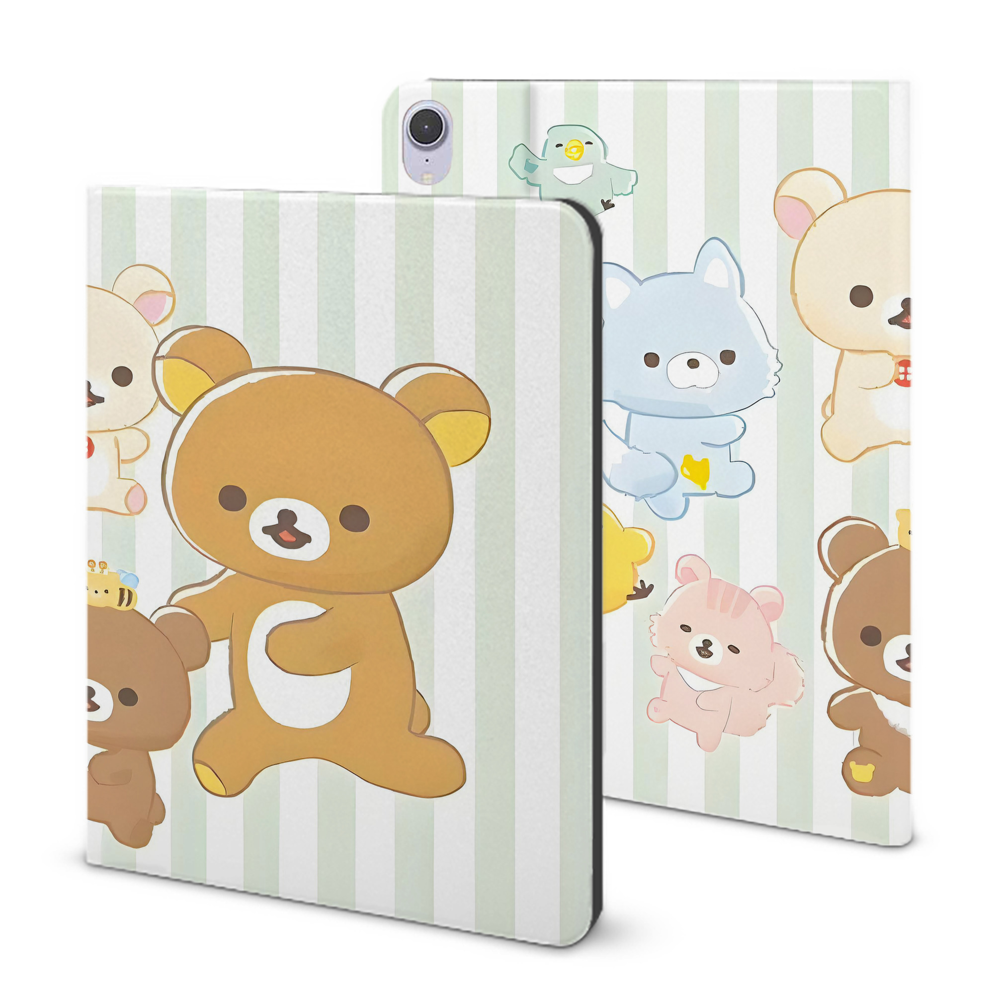 （画像用） リラックマ リラックマ キイロイトリ Rilakkuma Korilakkuma Kiiroitori IPad ケース ブック型 PUレザー TPU 耐衝撃 軽量 薄型 ペン収納なし 全面保護 IPad 各モデル対応